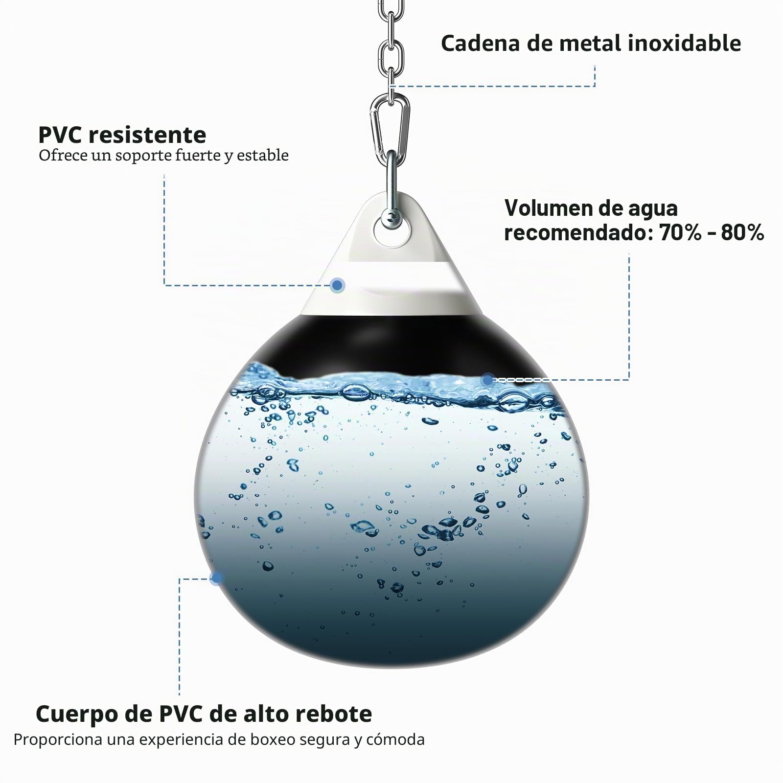 KOMFOTTEU Saco de Boxeo de Agua, Bolsa de Boxeo Rellenable con Agua, Saco de Entrenamiento con Manguera de Inyección y Cadena de Metal Ajustable, Punching Ball para Adultos y Niños