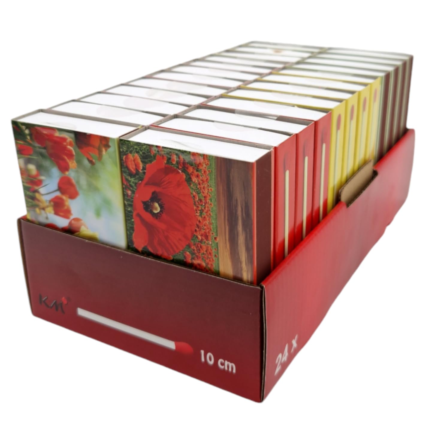 Camino 24 boîtes d'allumettes XXL 10 cm Motifs Fleurs, boîte d'allumettes pour Barbecue, cheminée, poêle, Bougies, allumettes de sécurité Motifs Fleurs Allumettes de Lance