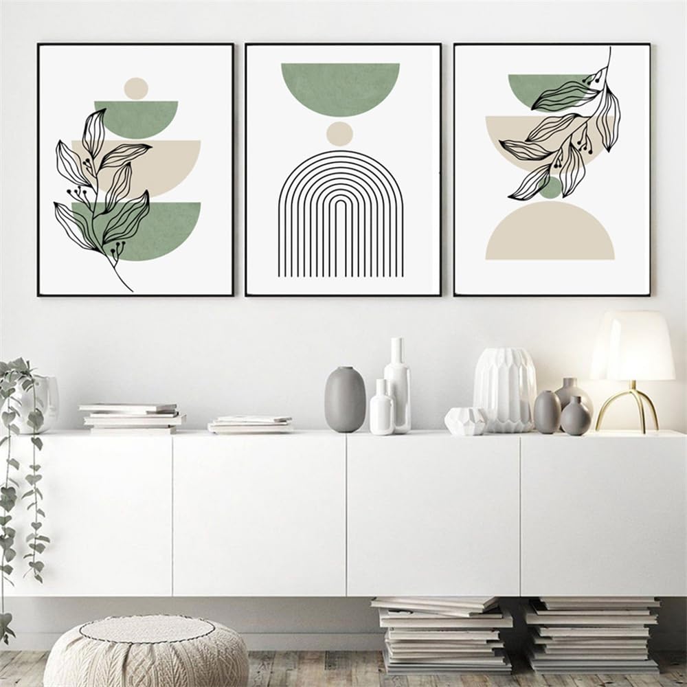 WBYZAC Wall Pictures-Plant Geometry Boho Abstract Lines Modern Wall Art Canvas Painting Nordic Poster and Print Pictures for Linving Kitchen Room Decoration-30 * 50cm*3PCS (No Frame)