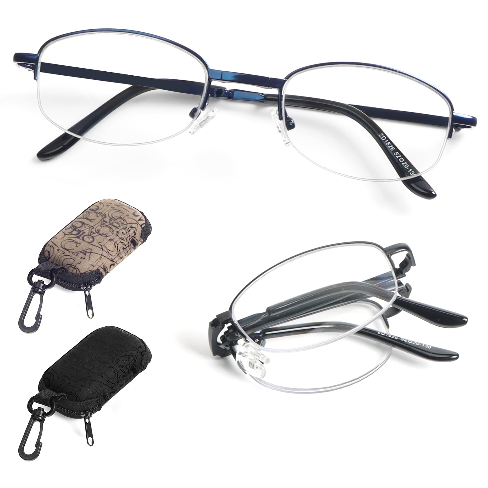 DXYXYO 2 Pack Folding Reading Glasses for Women Men, Half Rimless Small Pocket Metal Readers Blue Light Blocking