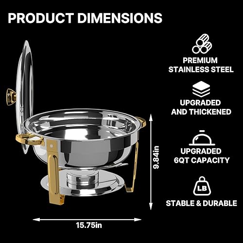 Miniatura 7 de Chafing Dishes for Buffet 4 Pack, 6QT Round Chafing Dish Buffet Set Stainless Steel Buffet Food Warmers Sets for Catering Events Parties Dinners