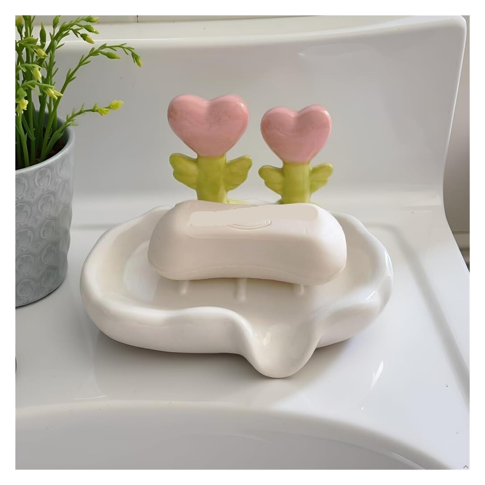 Holder for Shower Soap Dish with Drainage Cute for Bathroom Stand for Kitchen(Love)