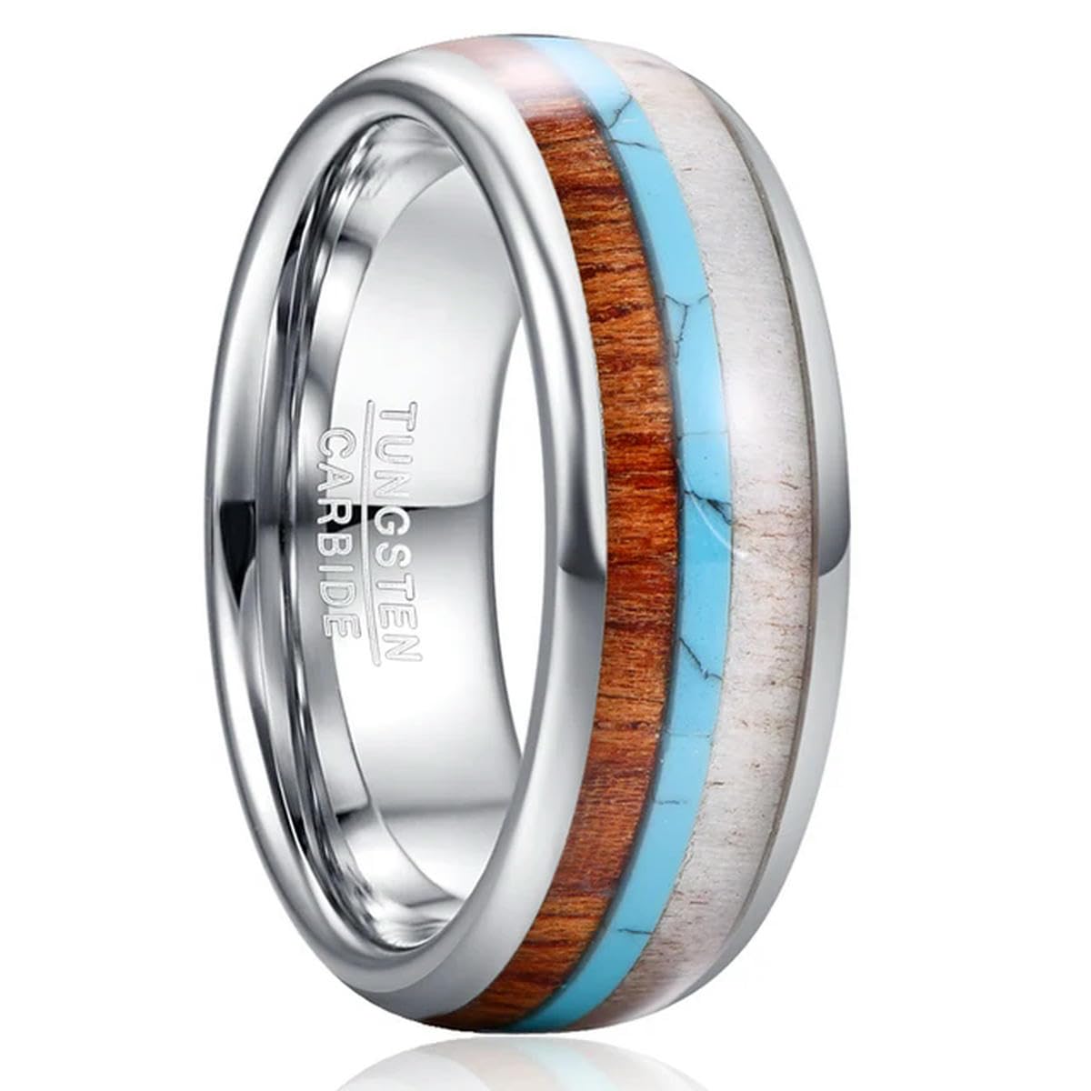 Anillos de Boda de Piedra Turquesa Verde de astas para Hombres Anillo de carburo de tungsteno para Hombres de cúpula de Alta pulima
