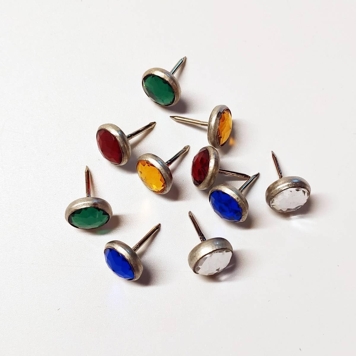 cyclingcolors 10 x Decorative Nails, Upholstery, Furniture, Crystal Diamond, Diameter 17 mm, with Matte Steel Frame