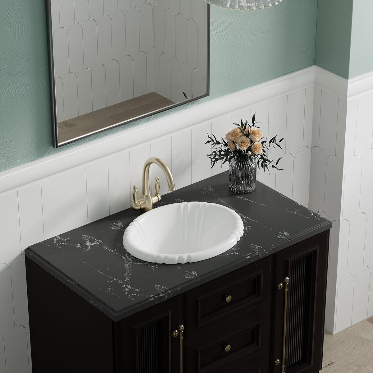 Oaker 1125 Drop-in Bathroom Sink Oval Single Bowl with Overflow, Overall size: 17-1/2" (W) x 14-1/2" (D) x 7-4/5" (H), cUPC Certified, White