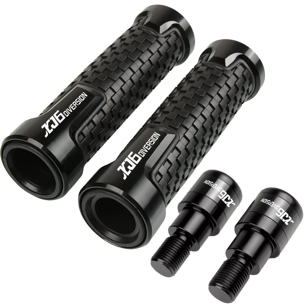Puños antideslizantes negros con tapones de extremo para moto Yamaha XJ6 Diversion