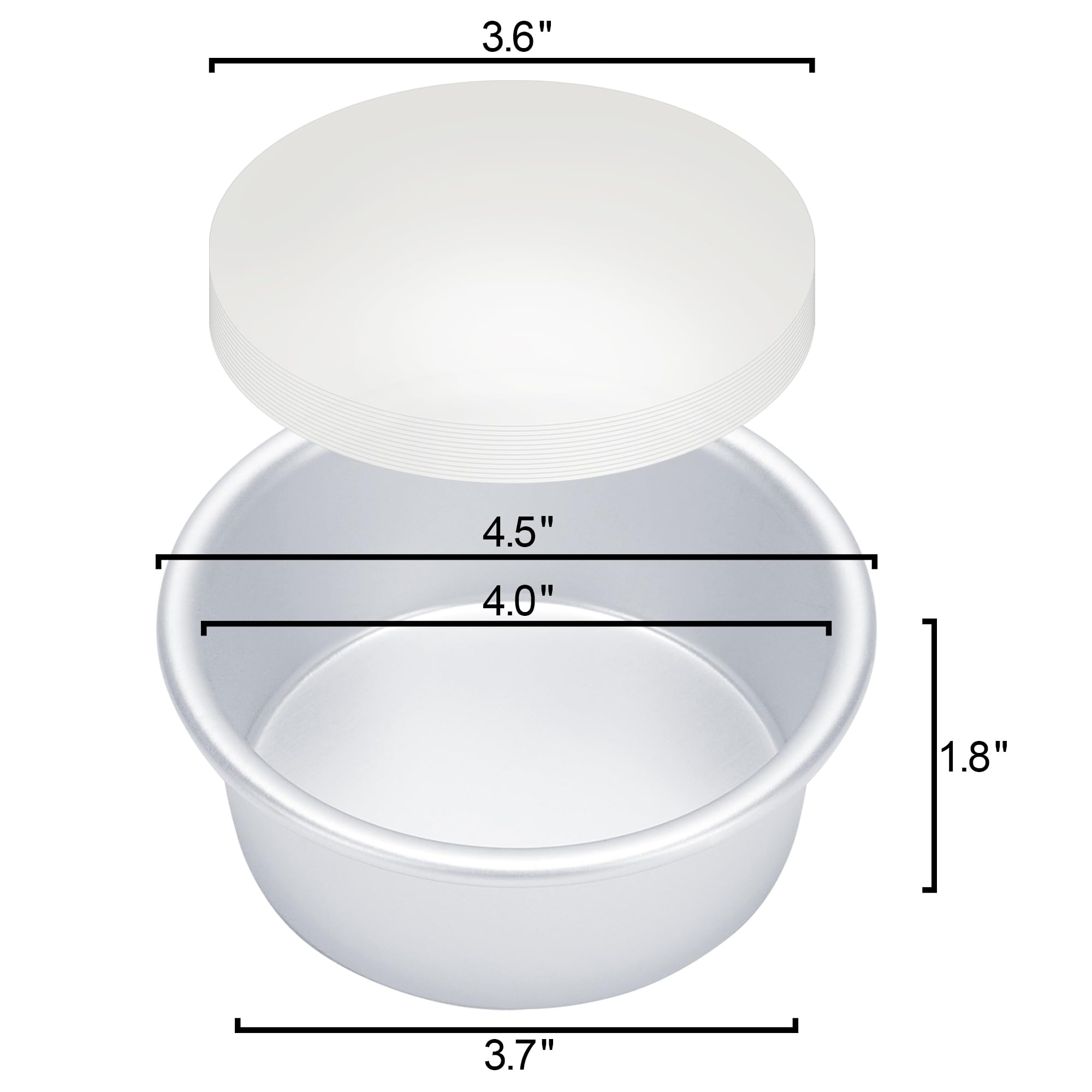 AWTBDP Molde para tartas de 4 pulgadas, juego de 8, moldes redondos de aluminio anodizado con 100 latas de papel pergamino para hornear tartas de queso, pizza, quiche, no tóxico, a prueba de fugas,