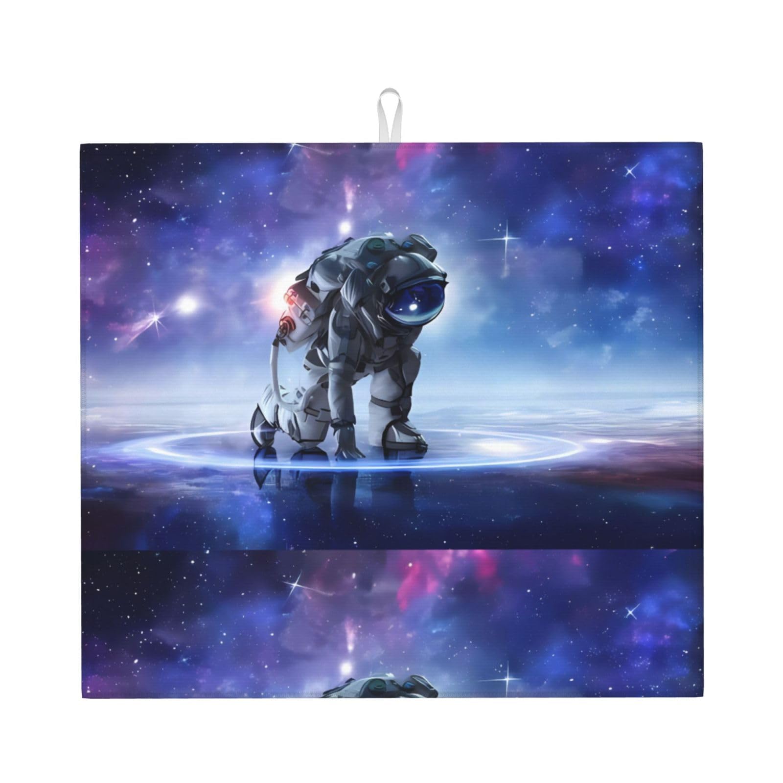 WHJSHOP Galaxy Astronaut Prints Kitchen Drying Mat - Absorbent Dish Drying Throw with Vibrant Prints, Quick-Dry Countertop Layer for Dishes & Glassware - Non-Slip