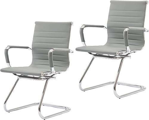 CIMOTA Sillas de sala de espera de cuero, sillas de recepción de respaldo medio con base de trineo para sala de reuniones, pacientesconferencias,