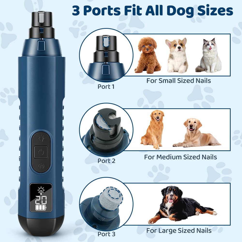 Aolso Lime à Ongles pour Chien et Chat, Rechargeable Broyeur à Ongles pour Chien, 45 décibels Super Silencieux, 5 Vitesses, idéal pour Les Petits et Grands Animaux de Compagnie (Bleu)