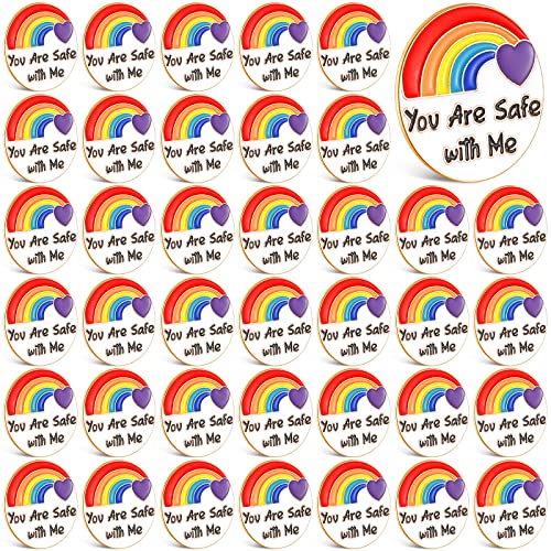 Image of Giegxin 40 Pcs You Are Safe with Me Enamel Pins for Backpacks Rainbow Pride Lapel Pins Bulk Lgbtq Brooch for Doctor Nurse Medical Hat Clothes Bags Accessories Gifts