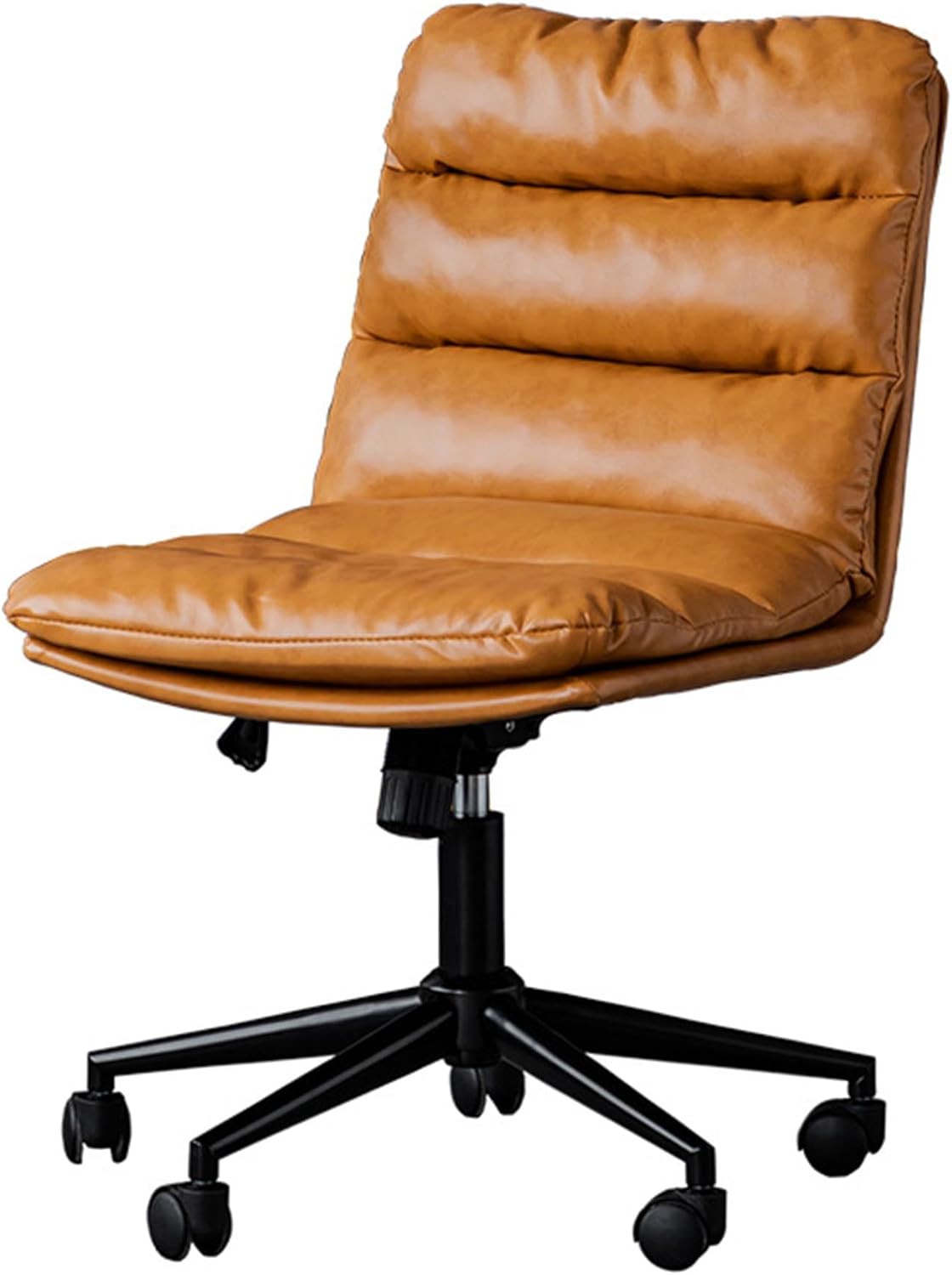 Leather Computer Task Chair, Ergonomic Swivel Armless Home Office Chair with Wheels and Comfy Back, Adjustable Height Upholstered Vanity Chair