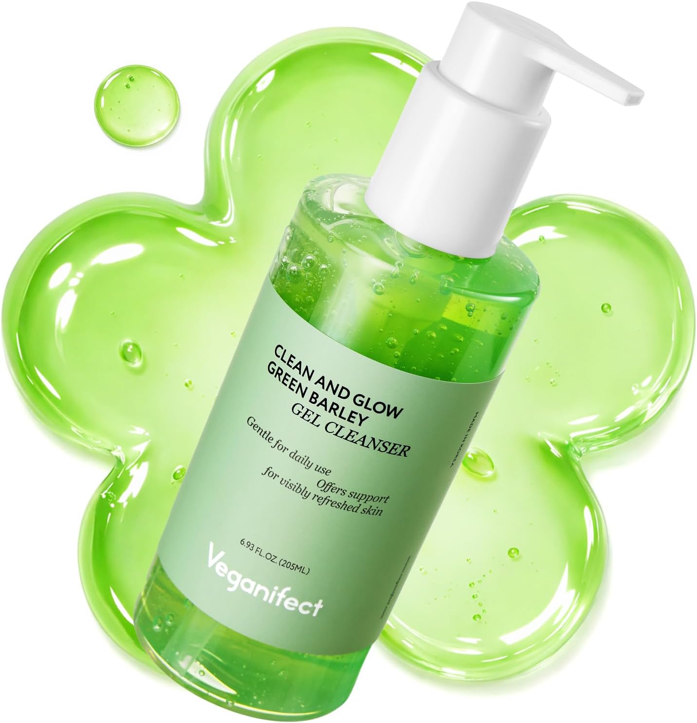 Clean and Glow Green Barley Gel Cleanser, Vegan Certified, Hydrating, Improving Skin Texture, 6.93 Fl Oz (New)