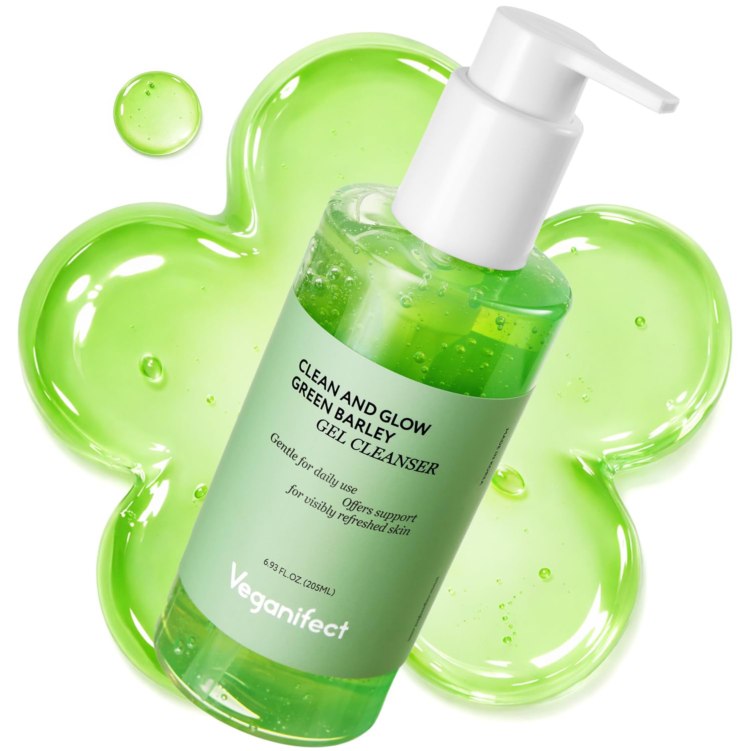 Clean and Glow Green Barley Gel Cleanser, Vegan Certified, Hydrating, Improving Skin Texture, 6.93 Fl Oz (New)