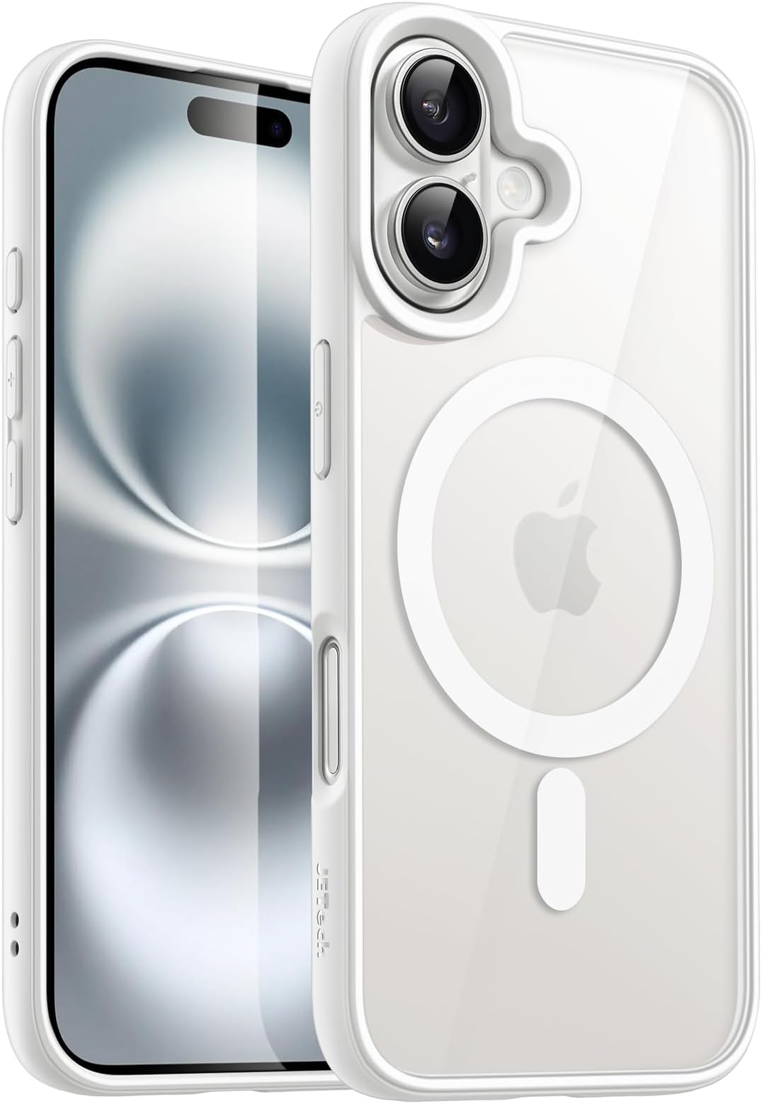 JETech Magnetic Case for iPhone 16 6.1-Inch Compatible with MagSafe, Shockproof Phone Bumper Cover, Solid Color Matte TPU Frame, Anti-Scratch Clear Back (White)