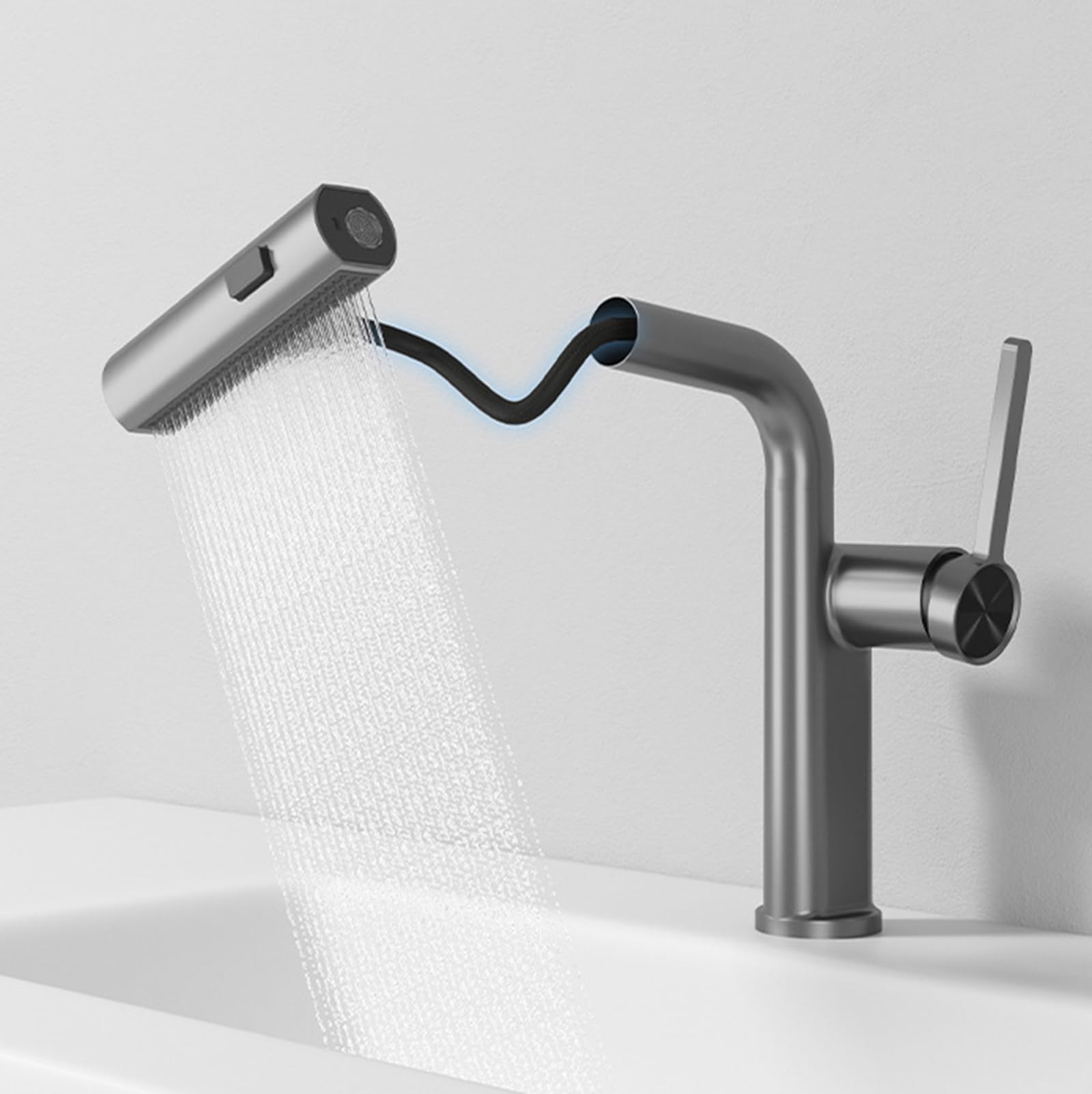 Generico Rubinetto da Bagno Miscelatore per Lavabo Cascata Miscelatore Estraibile per Lavabo da Bagno Rubinetto Monocomando per Lavabo da Bagno 2 modalità Ottone Cromo