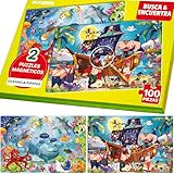 Quokka Rompecabezas Magnéticos para Niños de 4 5 6 Años – 2 Set de 100 Piezas Puzzles – Buscar y Encontrar - Apto para Viajar con Animales Marinos y Piratas – Educativo Puzzle 5 Años