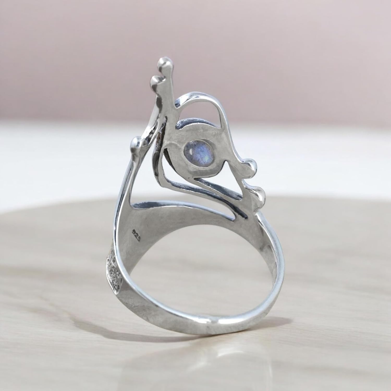 Natural Labradorite Ring 925 Sterling Silver Unique Designer Long Finger Ring For Women Stylish Blue Fire Chunky ring Jewelry, Handmade Spectrolite Ring For Her - Image 6