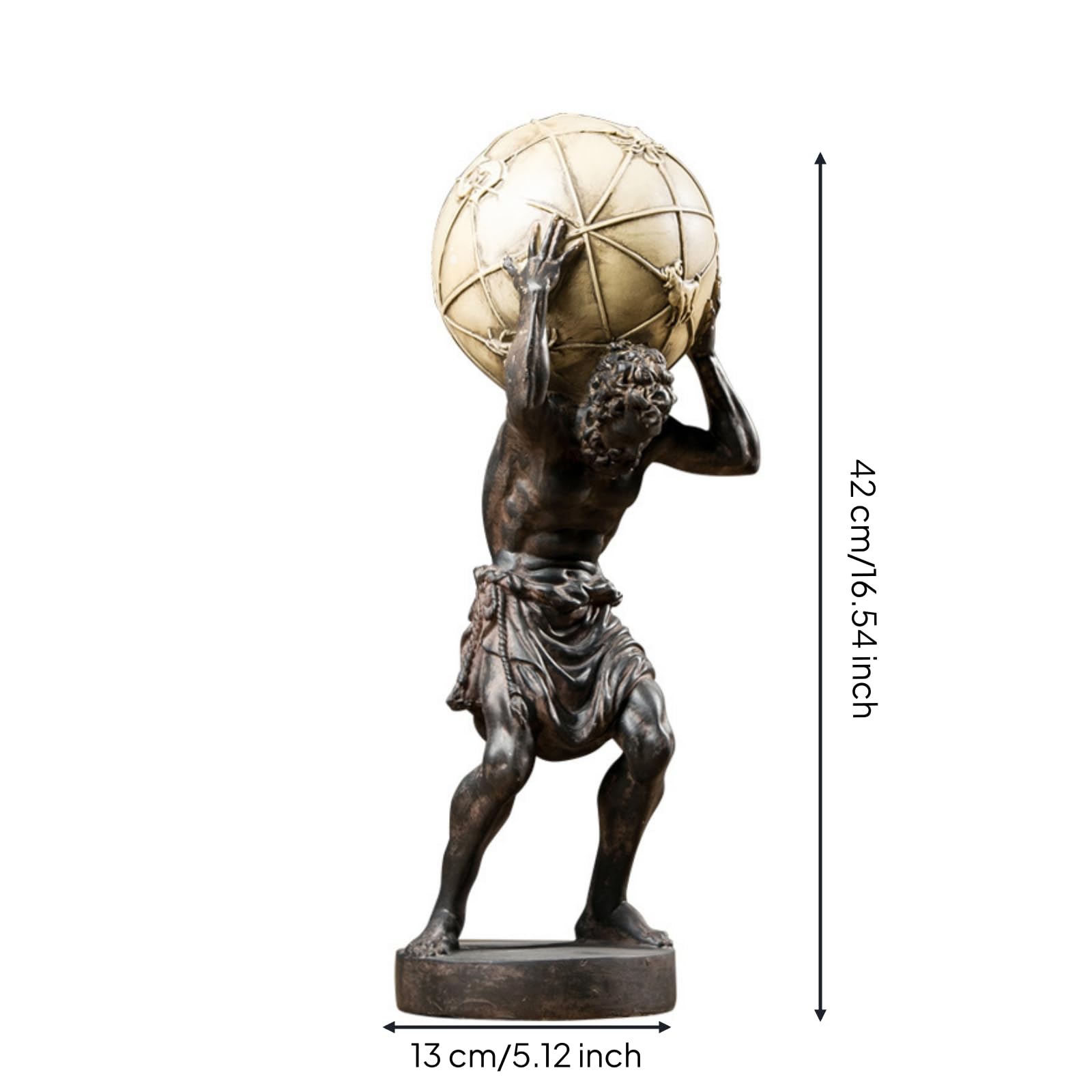 Statua Scultura Statua Decorativa Statuetta Mitologica Figure Mitiche in Resina Sintetica Tono Bronzo Scuro con Riflessi Oro sulla Sfera Adatta per Studio Ufficio Libreria Consolle