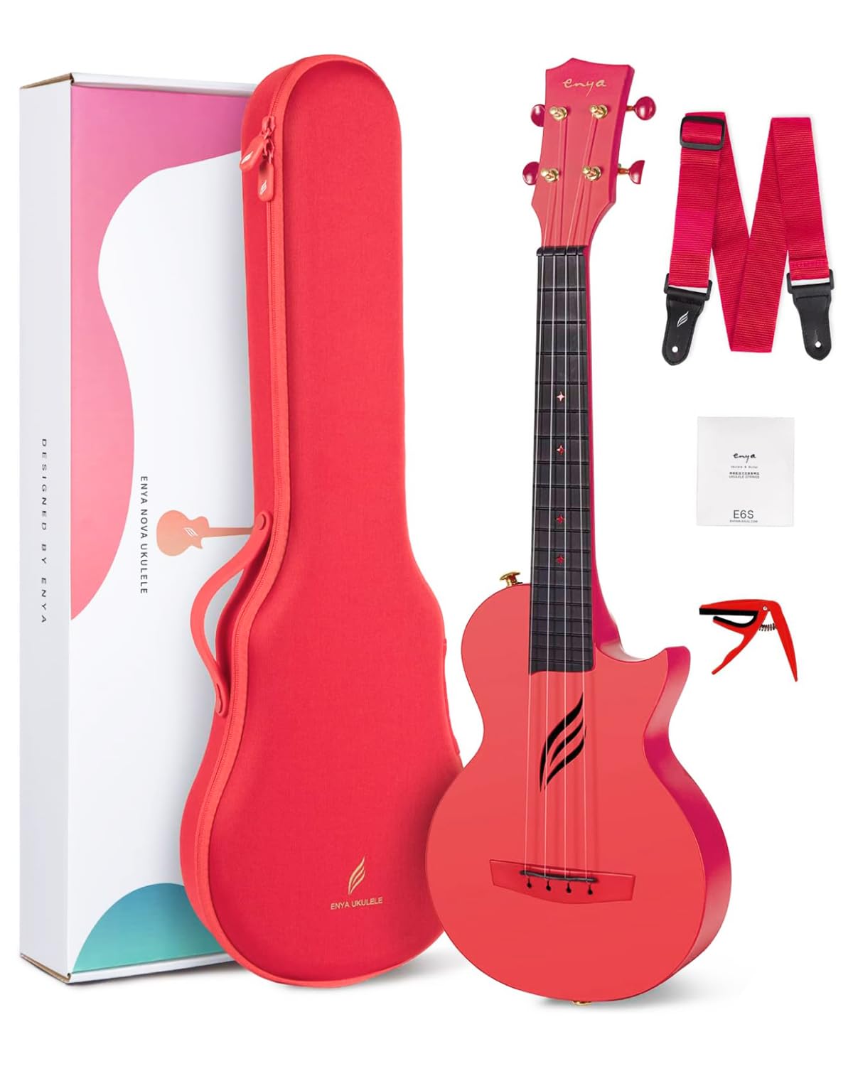 Enya NOVA U 23-Inch Carbon Fiber Concert Travel Ukulele, Red