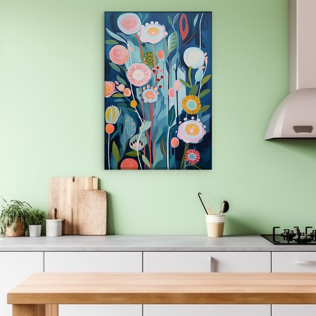 Canvas for Living room. Blooms in the Night A Symphony of Color Against Midnight Blue, 27 x 18 inch Canvas Wall Art - Ready to Hang - 69x46 cm (27x18 inch)