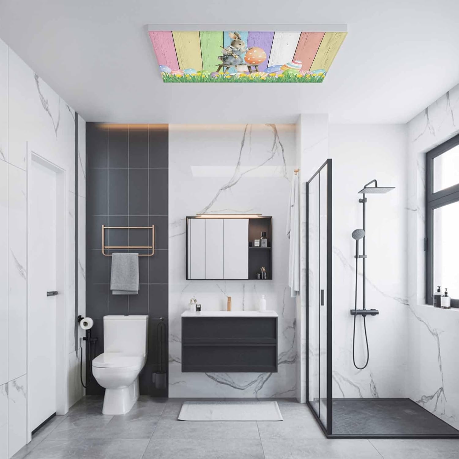 2x4 ft Fluorescent Light Cover for Ceiling Pastoral Easter Rabbit Egg Magnetic Light Filters, Spring Colorful Wood Plank Ceiling Lampshades for Home School Office 4Pcs