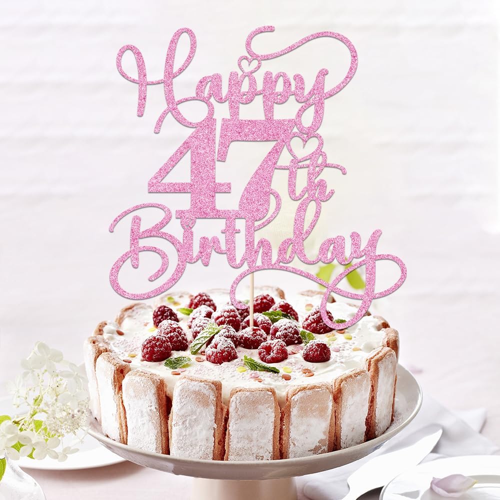 Pink Happy 47th Birthday Cake Topper 1pcs Glitter Cake Topper for Forty-seven Birthday/Anniversary Theme Party Cake Decorations Supplies - Image 6