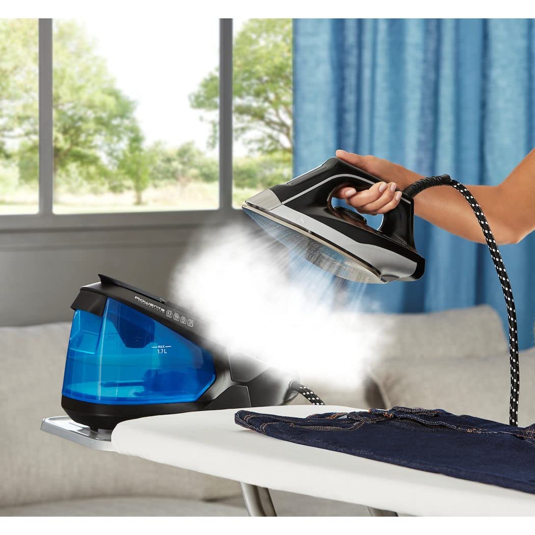 Rowenta Centro de Planchado Turbosteam VR8320 – Potencia 2600 W, vapor 120 g/min, golpe 350 g/min, 6.5 bares, modo Eco, suela MicroSteam400 láser, depósito extraíble 1,7 L (Reacondicionado)