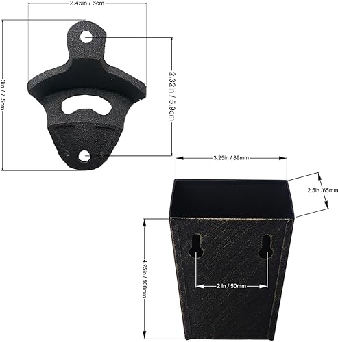 Miniatura 5 de Abrebotellas de hierro fundido de bronce antiguo, abridor de cerveza montado en la pared con colector de tapas paquete estrecho