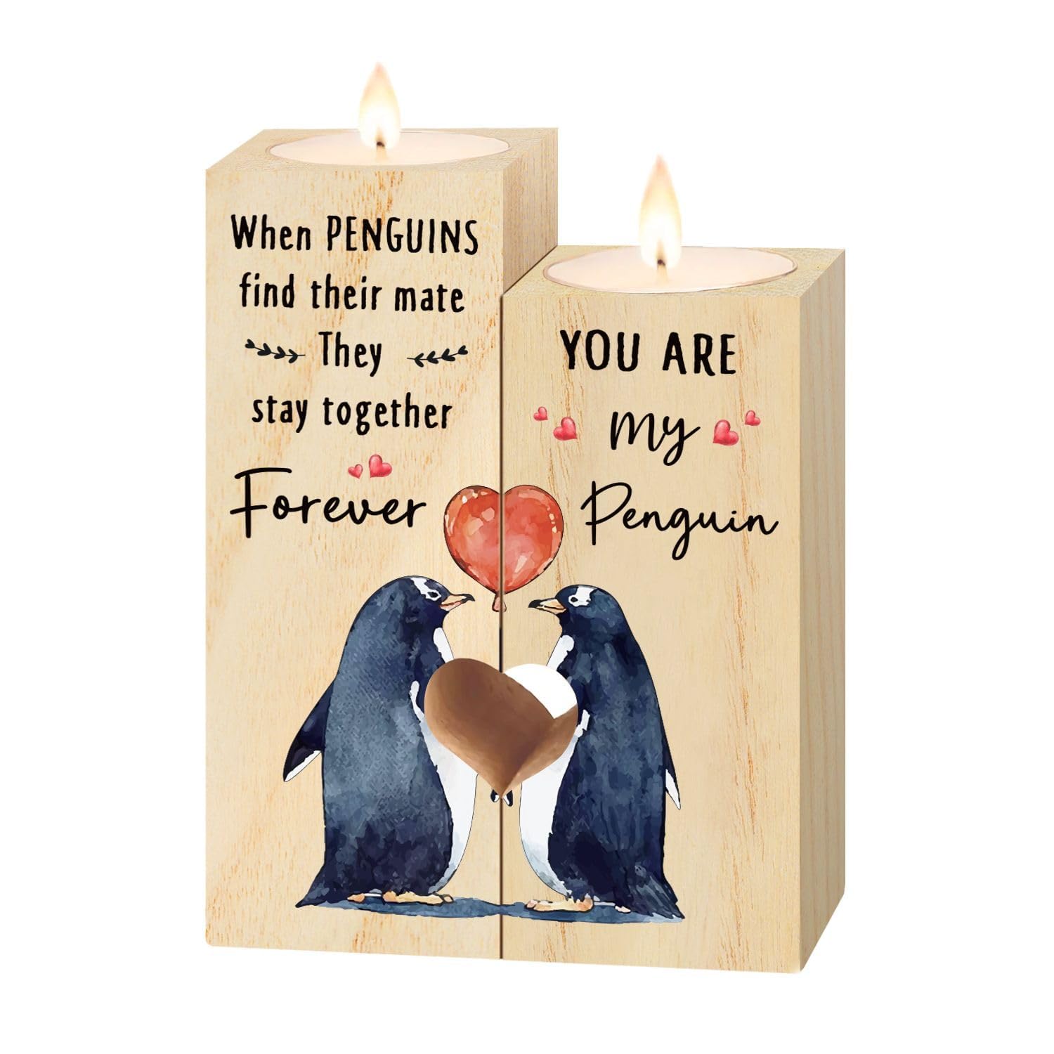 musaecoin Gifts for Him/Her, Anniversary Wedding Gifts for Men or Women- Heart Shaped Candle Holders, Valentines Day Romantic Gifts for Couple Boyfriend Girlfriend Wife Husband, Penguins Gifts