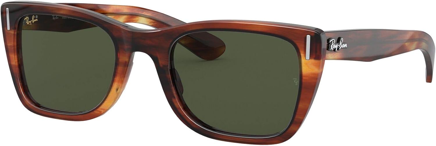 Ray-Ban Rb2248 Caribbean Rectangular Sunglasses Striped Havana/G-15 Green 52 Millimeters