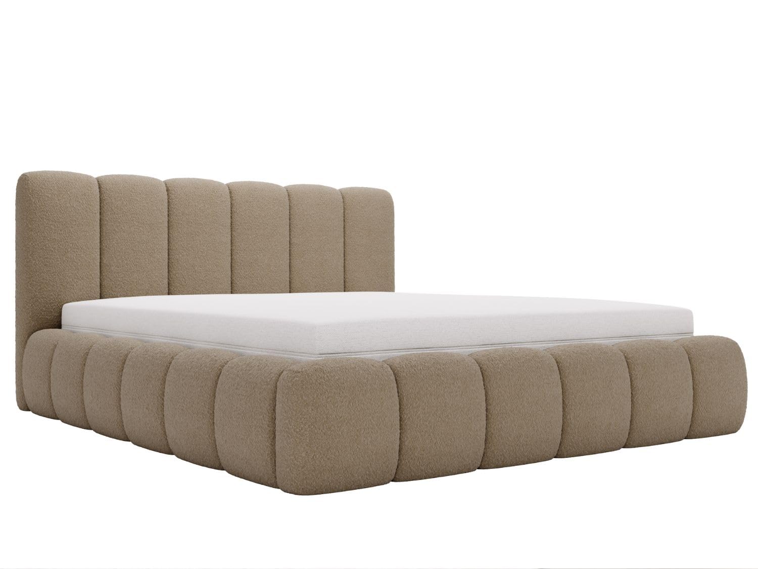 GRAINGOLD Cloud Bett 180x200, Polsterbett mit Bettkasten, Polsterbett mit Stauraum, Bouclé-Stoff, mit Lattenrost, mit Kopfteil, ohne Matratze (Braun, 180x200)