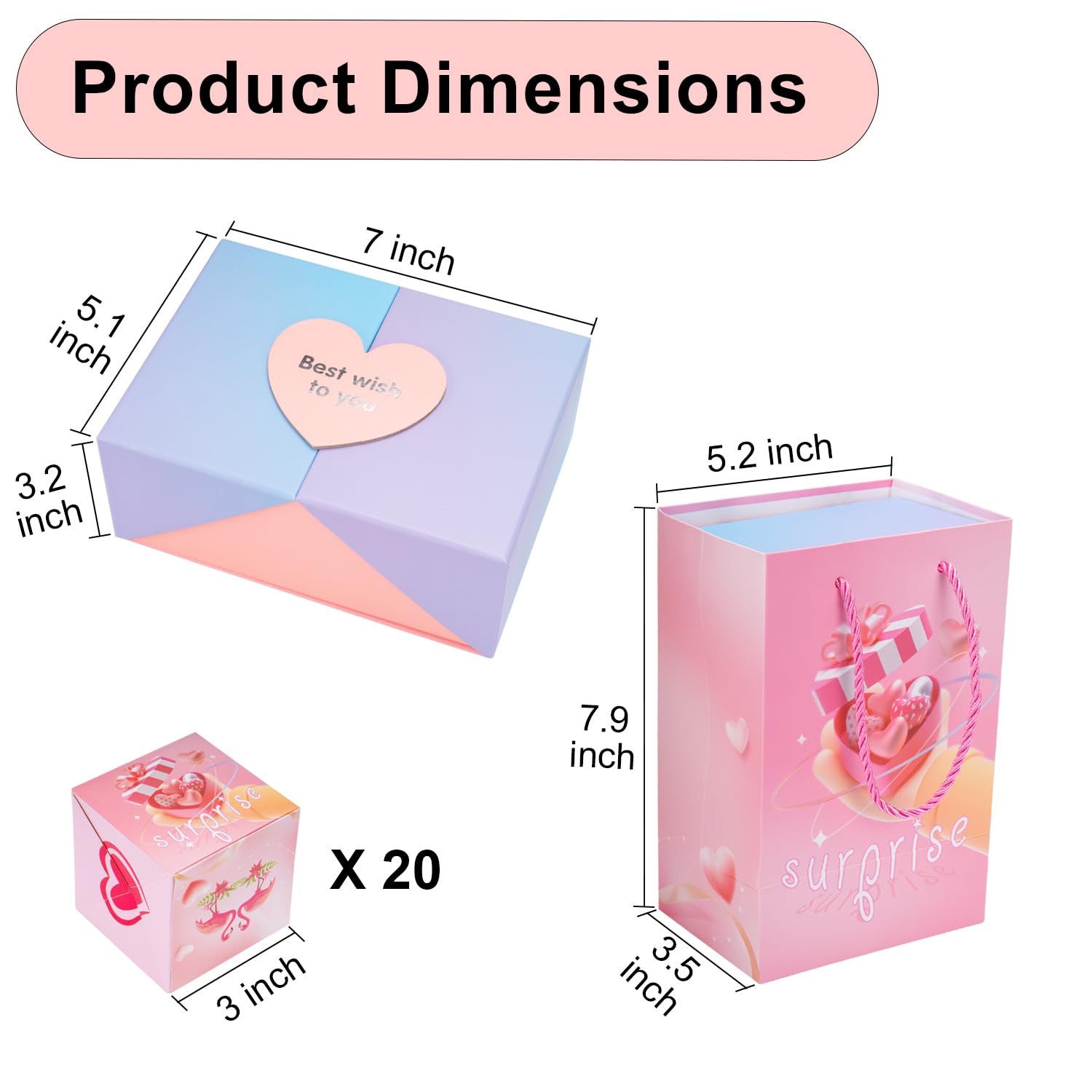 Voeveca Caja de regalo sorpresa para dinero, cajas de regalo plegables que rebotan, caja de regalo sorpresa de mejor deseo, caja de corazón explosión para cumpleaños, aniversario, día de San Valentín