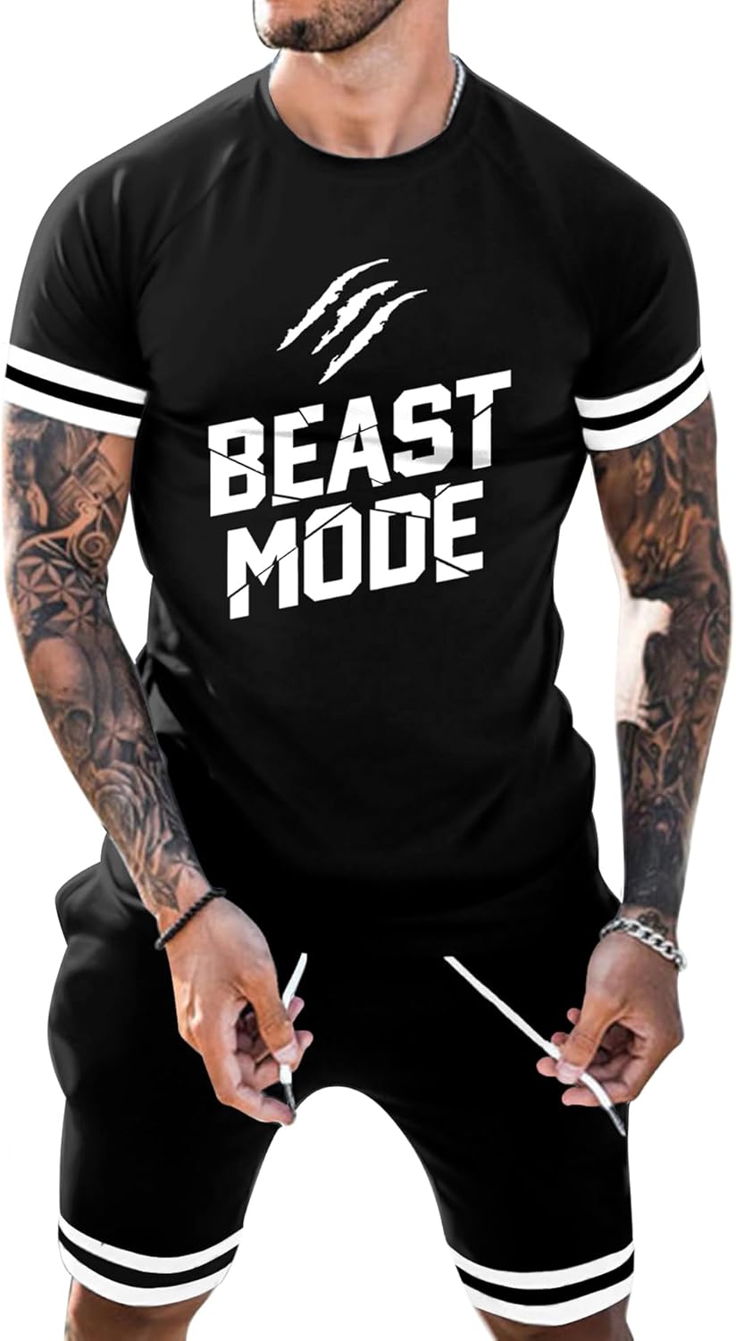 Babioboa Mens Short Sets 2 Piece Outfits Fashion Summer Tracksuit Casual Shirt Shorts Slim Fit Athletic Sports Sweatsuit