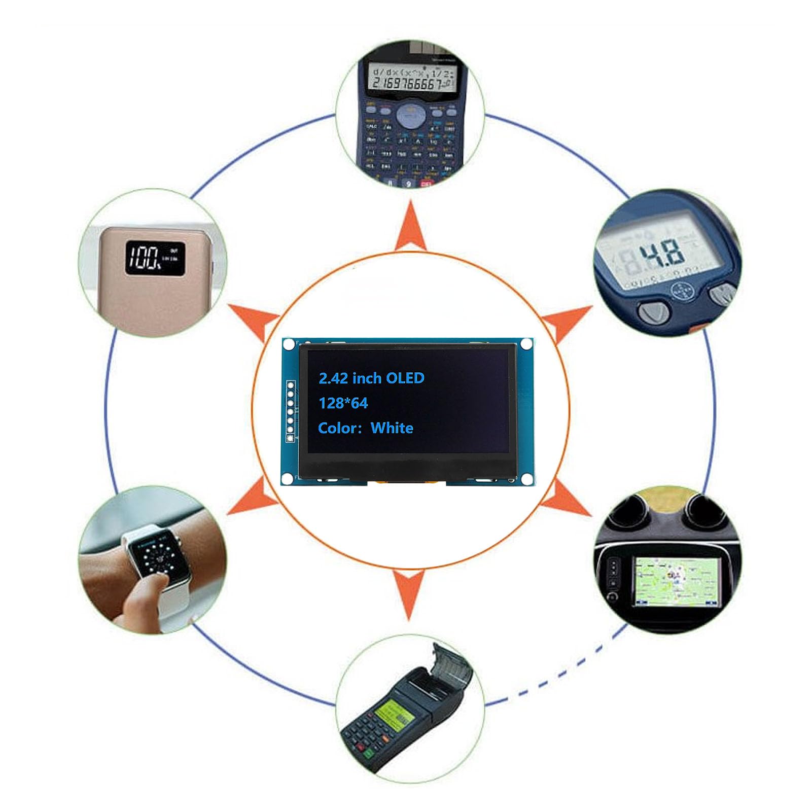 Organic Light Emitting Diode Module, 2.42in Wide Compatibility 128x64 Clear SSD1309 Drive IC SPI Serial Port Display Module for ESP8266 (MRA091C Blue)