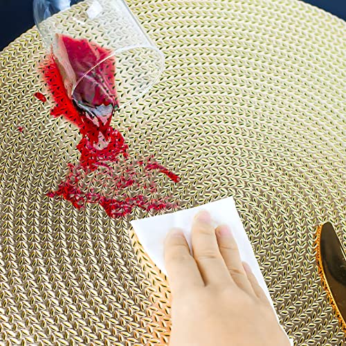 Fgsaeor Braided Placemats (6-Pack), Table Mats For Dining Tables, Round Anti-Skid Washable Polyproplene Place Mats (15 Inches, Gold) #TOP6