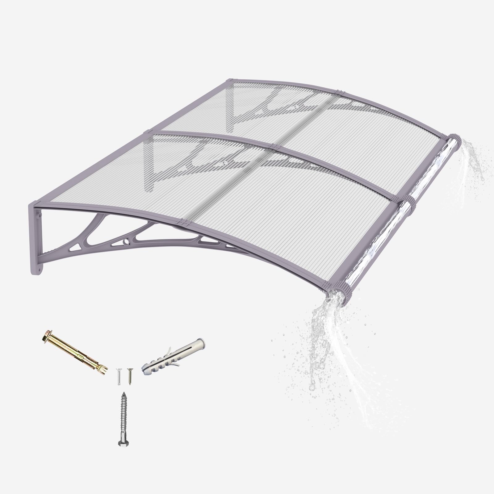 LWJSOCP Outdoor Door Canopy Awning 150x100cm Polycarbonate & Aluminium UV Protection UPF50+ Rainproof Snowproof Durable Bracket for House Porch Patio Deck