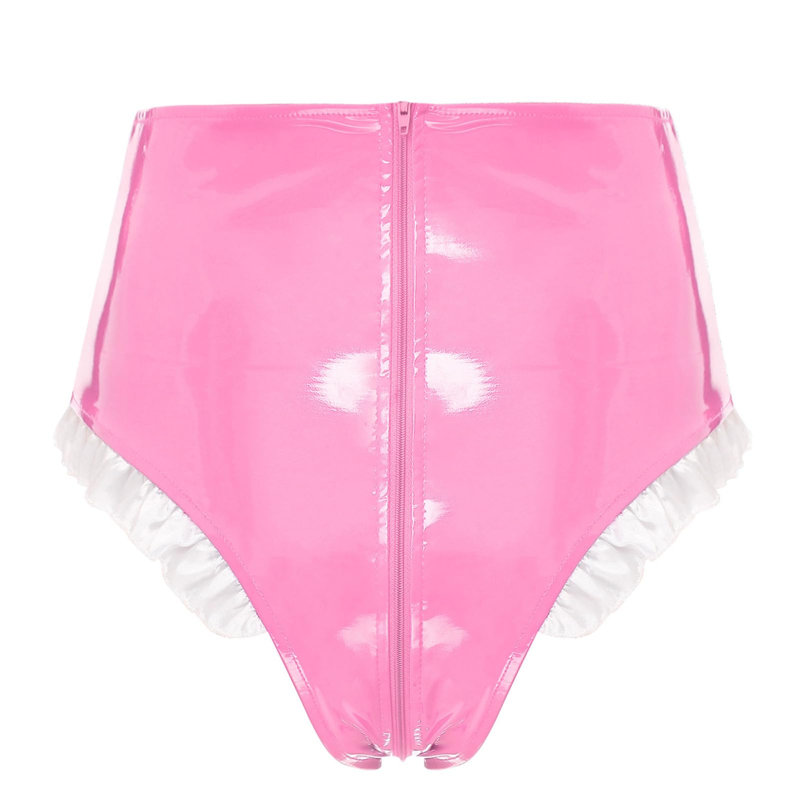 Slip sexy da donna in pelle laccata, effetto bagnato, con volant, perizoma a basso rise hipster pantys, lingerie corta