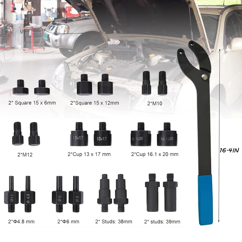 Chiave di Serraggio per Alberi a Gomiti e Fissaggio Pulegge|420mm Lunghezza,Apertura Max 146mm|Metallo e ABS Nero|Compatibile con VW Audi Skoda|Attrezzo per Fissare Pulegge su Pompe Olio, Smorzatori