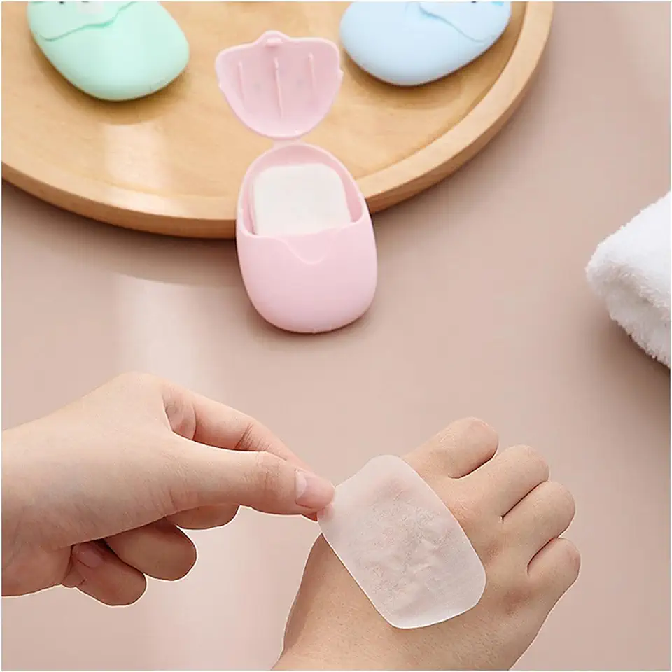 Folhas de papel de sabonete, portátil, descartável, perfumado, para viagem, folha de fatia de banho, papel espumante, sabonete, flocos deslizantes para viagens, sabonete para as mãos, interior