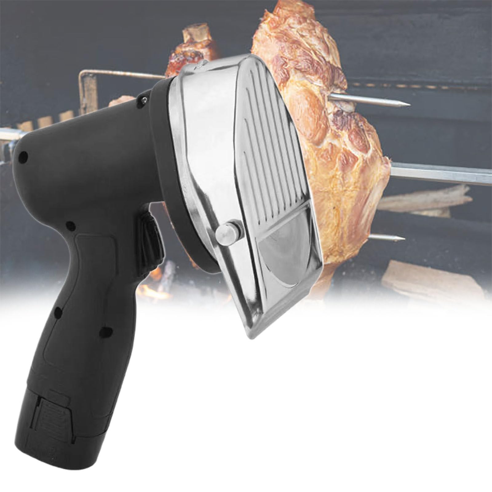 Cuchillo Gyro Kebab Eléctrico inalámbrico, Cortador Shawarma Portátil, Máquina Cortadora de Doner Kebab, Cargador Rápido y 2 Baterías de 16,8 V 2000 mAh, 2 Cuchillas, 80W