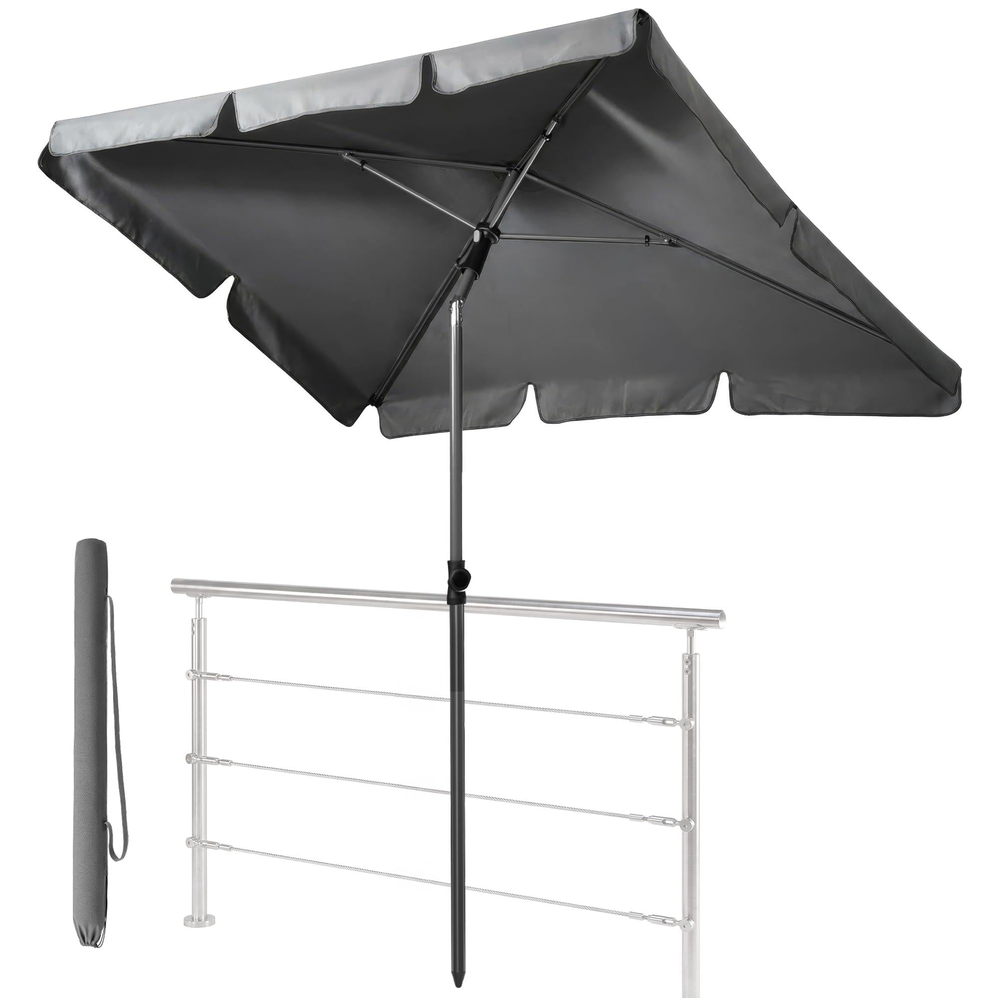 4smile Sonnenschirm Balkon mit Kurbel, Sonnenschirm rechteckig 200x125 cm, Sonnenschutz Balkon mit UPF 50+, Balkonschirm mit Schutzhülle, knickbar und höhenverstellbar, Anthrazit