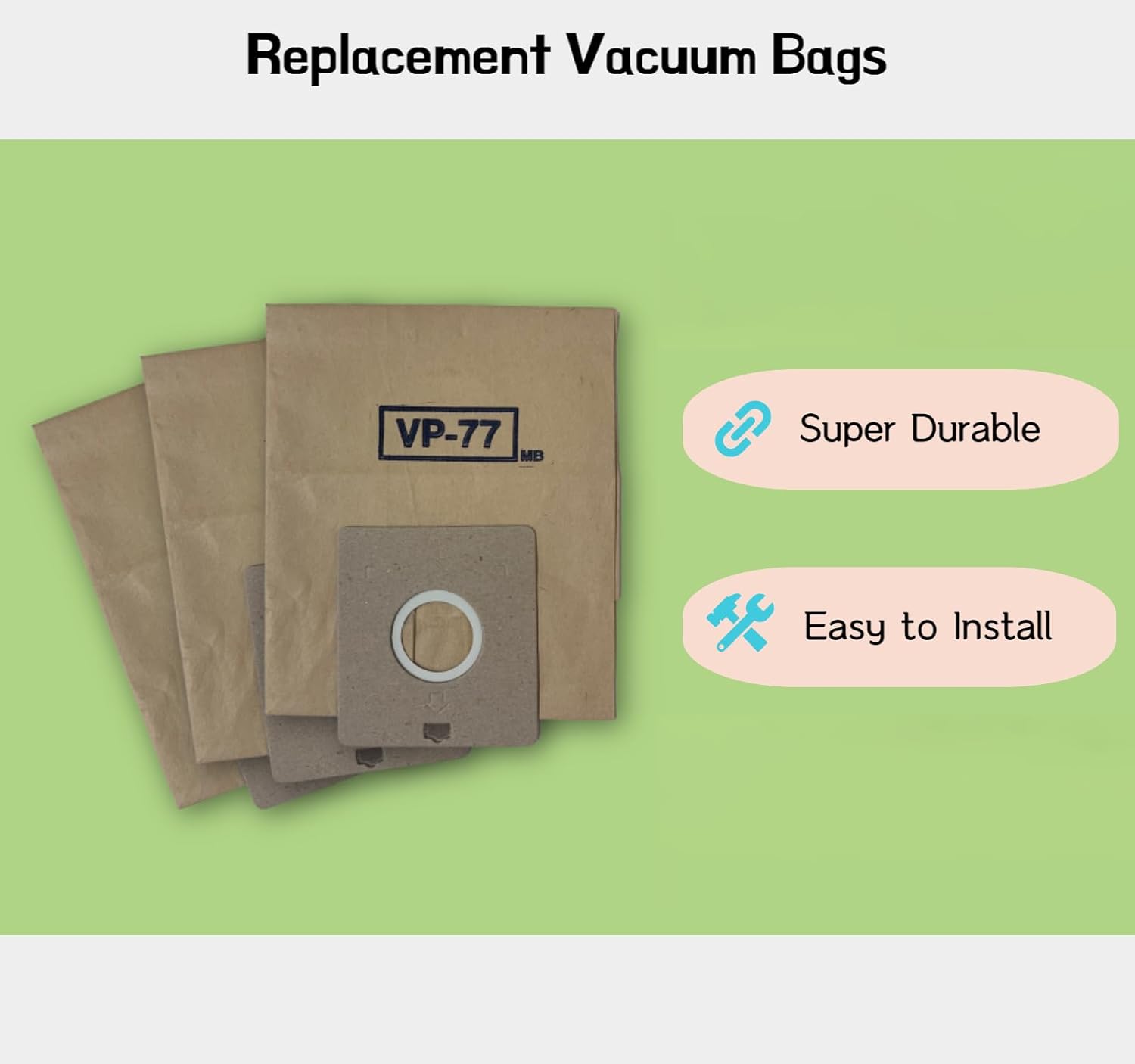 20pack,Vacuum Cleaner Dust Bag VP-77,Compatible with 4010, 4127, 5500, 6013, 7049, 7000, 7700, 7713, B 3550 Series Uprights, 8 x 7 x 5 inch, 2Ply filter.