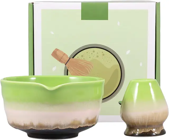 Japanese Ceramic Matcha Bowl Set with Whisk Holder, 500ml Chawan Tea Bowl