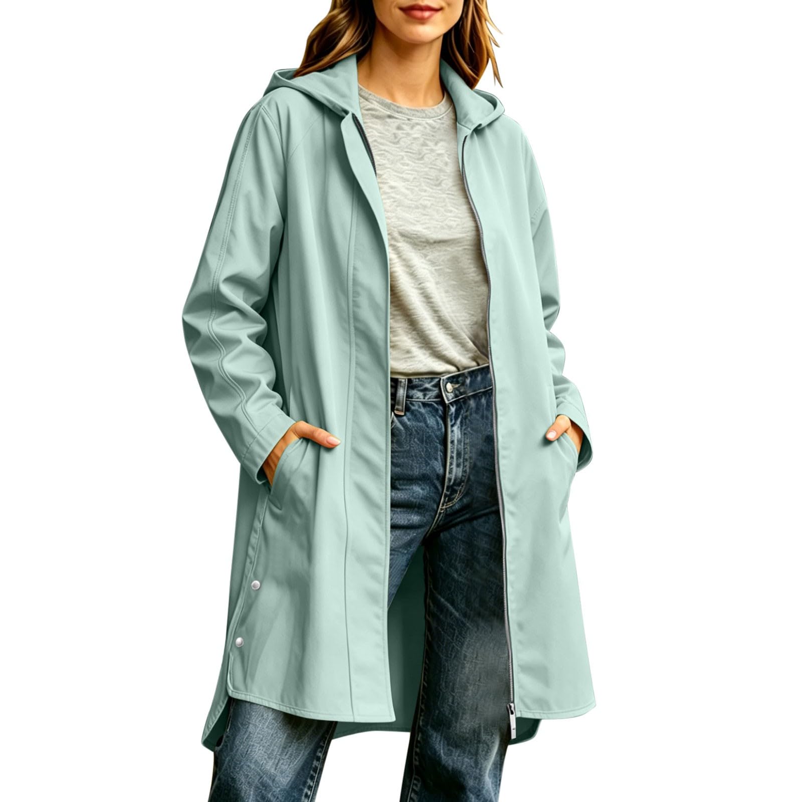 Chaqueta impermeable de mujer ligera con bolsillo lateral cómodo 7
