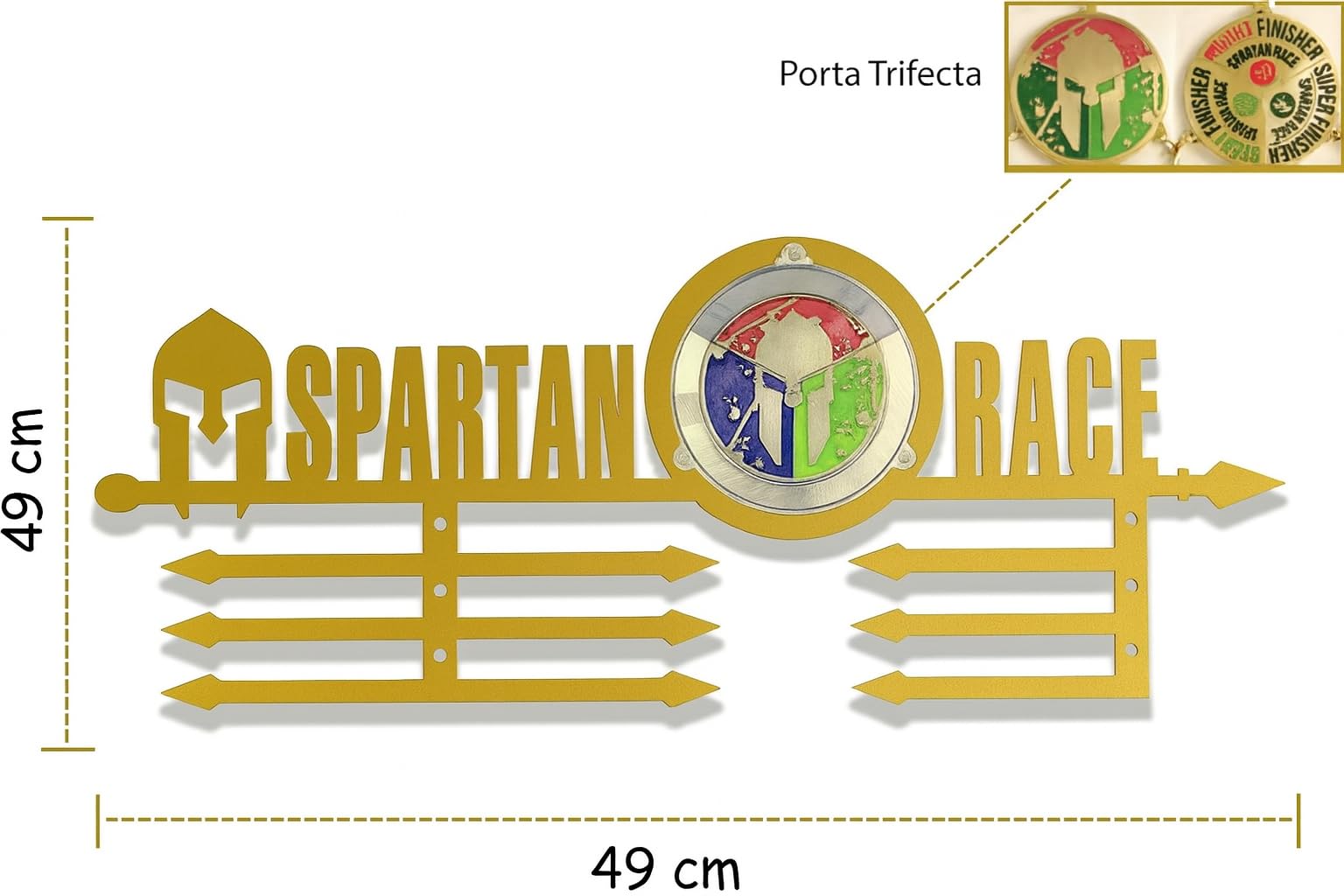 Medal Display da Parete Muro Porta Medaglie 2 Generazione Spartan Ocr Acciao Inox Spazzolato Trifecta Medal Hanger Gara Medaglia Nero Espositore RAK Supporto Gancio Kit