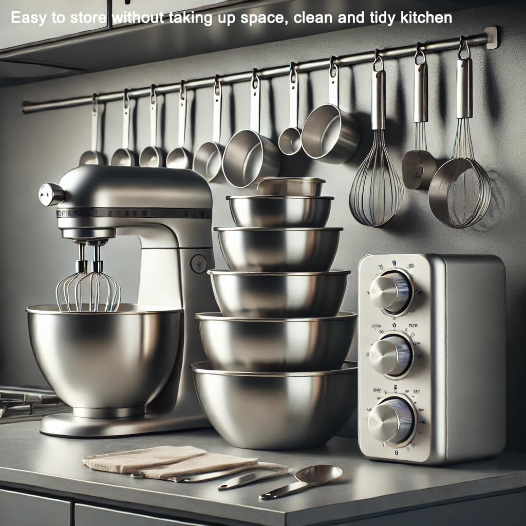 7-Speed Electric Hand Mixer,5 Large Mixing Bowls Set,Handheld Mixers with Whisks Beater,Stainless Steel Metal Nesting Bowl Measuring Cups Spoons Kitchen Cake Blender for Prep Baking Supplies - Image 3