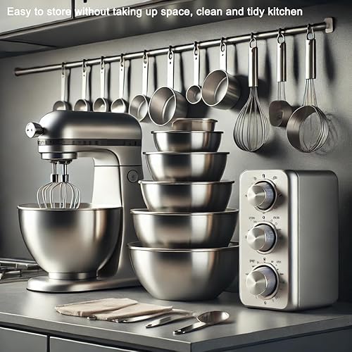 Miniatura 3 de Batidora de mano eléctrica de 7 velocidades, juego de 5 cuencos grandes para mezclar, batidoras de mano con batidores, cuenco de metal de acero
