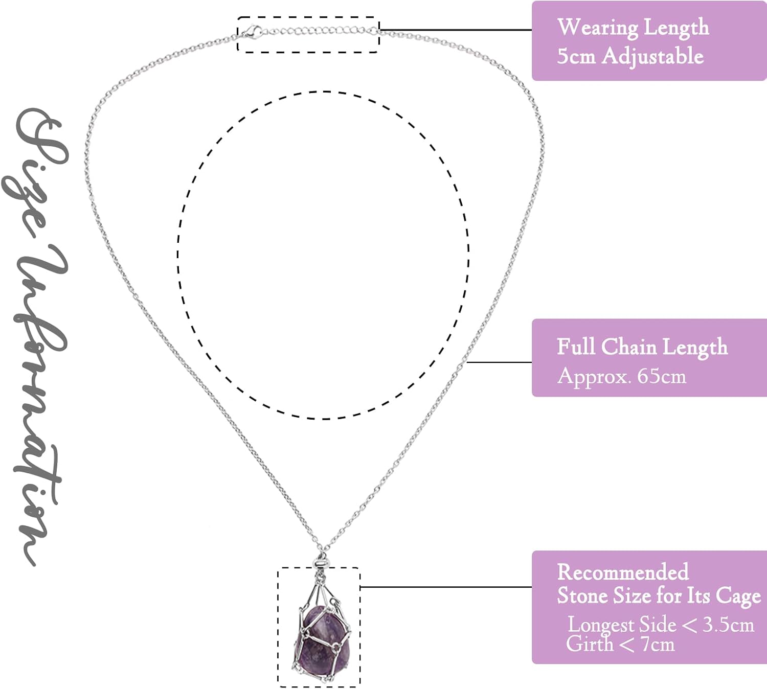 Interchangeable Crystal Holder Necklace,Crystal Stone Cage Pendant Necklace,Stainless Steel Crystal Gemstone Holder Necklaces for Women Men