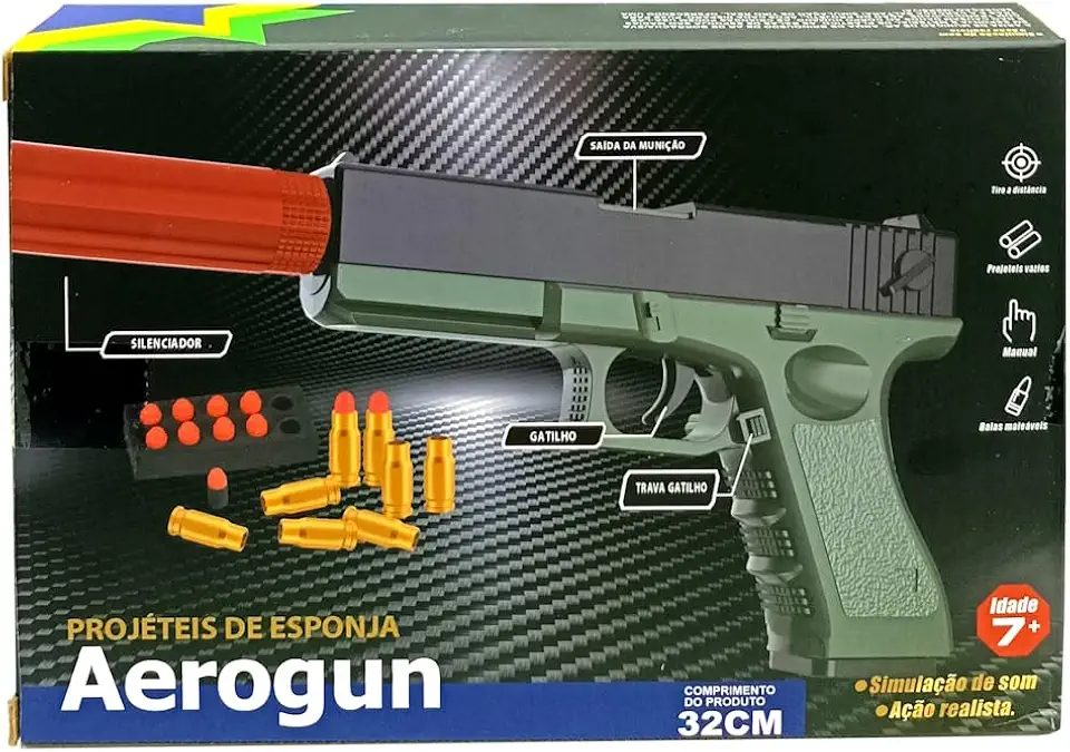 Arminha de Brinquedo Lançador de Dardos e Projeteis Infantil Glock